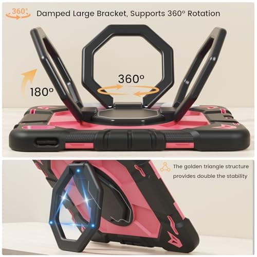 KVTVOU Shockproof Case for NEW iPad Air 11 Inch 2026/2025/2024 (M4/M3/M2), 360° Rotating Stand/Pencil Storage/Shoulder Strap, Military Grade Drop Protection Cover for iPad Air 11, Fuchsia — view 2