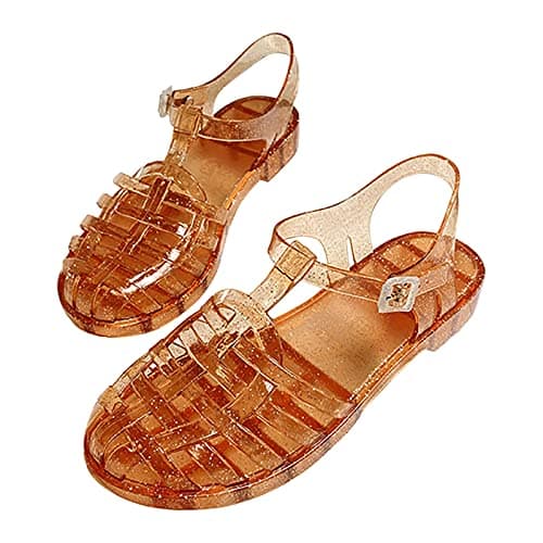 Womens Casual Slip On Summer Holiday Beach Jelly Sandals Clear Glitter Jelly Sandal For Woman Fashion Waterproof Flat Sandals Shoes Outdoor Sport Shoes For Walking, Travelling, Poolside
