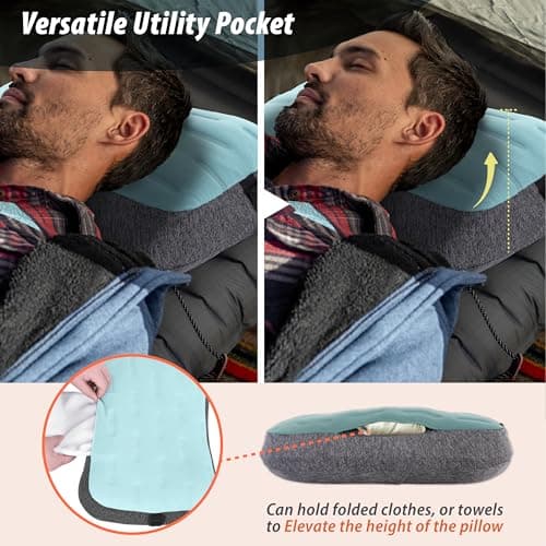 TREKOLOGY Inflatable Camping Pillow - Travel Pillows for Backpacking, Beach & Airplane - Blow Up Head & Neck Support Camp Cushion with Removable Cover, Adjustable Attachment Strap & Storage Bag (Blue) — view 3