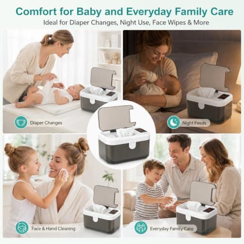 Baby Wipe Warmer, Portable USB Wipes Dispenser with 5 Temperature Modes Wipe Warmer Including Night Light | Large Capacity Wet Wipe Dispenser with Fast Heating — view 6