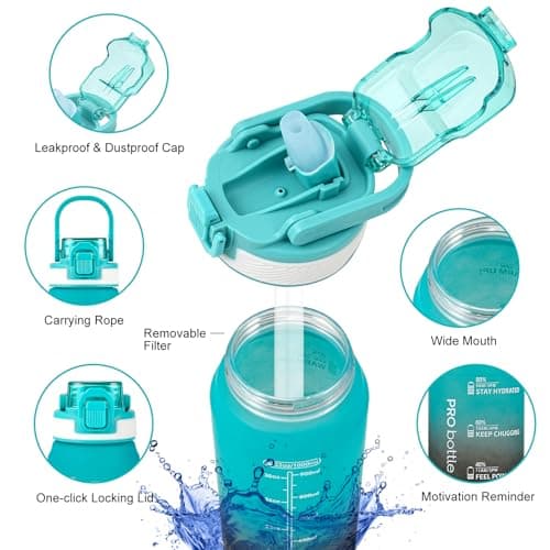 SEASEVEN Sports 1L Water Bottle with Straw for Gym,Office,Travel — view 3