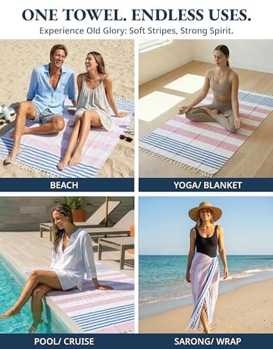 LANE LINEN Beach Towels 6 Pack, Cotton Rich Turkish Towels Oversized, Pool Towels For Adults, Pre-Washed, Sand Free Towel, Fast Drying Beach Essentials 39"x71" - Multi Stripe — view 6