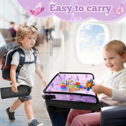 Babenest Airplane Tray Table Cover for Kids with Pockets, Butterfly Purple — view 6