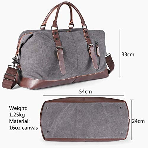 autumndeer Oversized Canvas Holdall Travel Carry On Duffel Bags Plus Handbag Shoulder Bag Crossbody Overnight Weekend Bag Unisex Travel Holdall Handbag with PU Leather Handle (Gray) — view 4