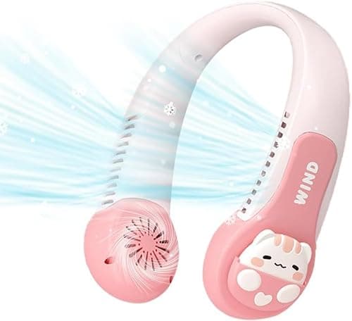 GINGER TECH Portable Neck Fan for Kids, 1800mAh Cartoon Bladeless Neck Fan for Girls, 3 Speed Adjustable, USB Rechargeable Wearable Neck Cooler for Kids Girls Students Outdoor Indoor — view 4
