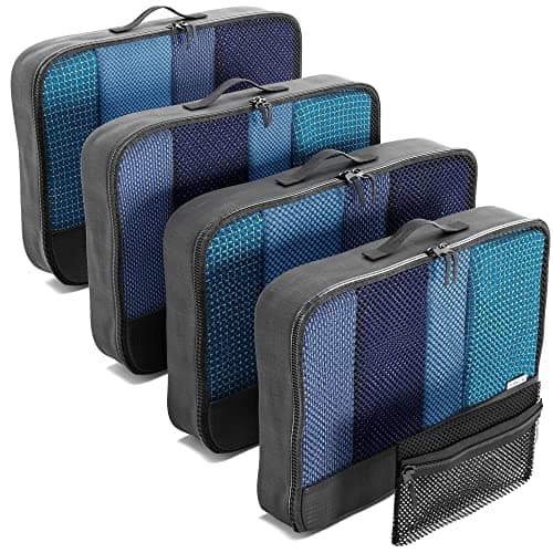 OW-Travel Packing Cubes for Suitcases 5 Pcs Black Large with Mesh Zip Pouch