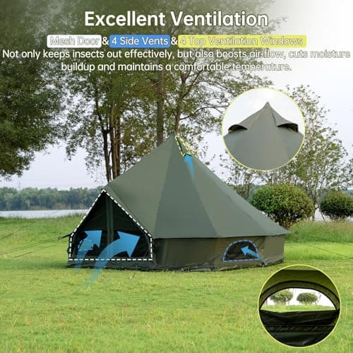 Oxford bark tent for family camping - Spacious 4m yurt with stove connection,4 Season Outdoor Bell Tent Glamping Tent For 4-6 People,Tent Box Roof Tent (Green) — view 3