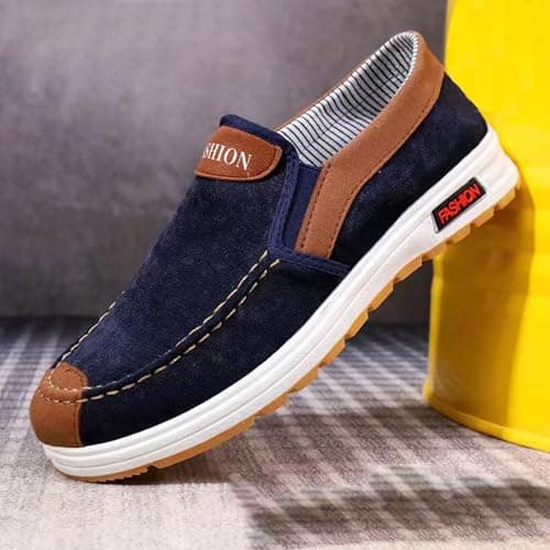 Mens Loafer Casual Shoes Comfort Lightweight Driving Travel Walking Shoes for Adult Male Canvas Pumps Low-Top Sneakers Flat Gym Shoe dad Gifts Footwear UK 5.5 Blue — view 2