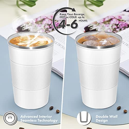 Dycietx Travel Mug with Leakproof Lid,Insulated Reusable Coffee Mug Hot&Cold Drinks/Tea,Portable Stainless Steel Thermal Takeaway Travel Coffee Cup Car/Outdoor/Picnic/Office/School (White) (CM03RD) — view 4