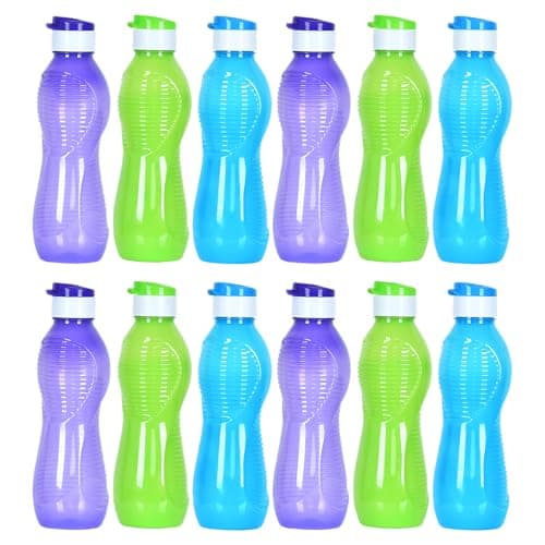 EcoWise Reusable Plastic Water Bottles - 1 Litres, 12-Pack, Drinking Juice Spiral Water Bottles with Leakproof Cap, Lightweight, Durable & BPA-Free for Home Office School Outdoor Sports Gym — view 3