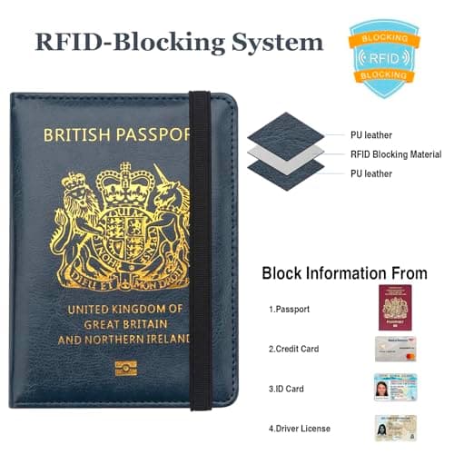 FACATH UK Passport Holder with Gilded UK Passport Pattern: Passport Covers Slim, Durable & British-Themed | Perfect Fit for UK Passports (Blue) — view 2