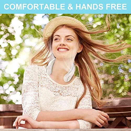 Portable Neck Fan, USB Bladeless Mini Fan with 360°Airflow, Cooling Summer Vaneless Hanging Neck Fans Three-speeds Change for Home Office Travel Outdoor Sports (Green) — view 2