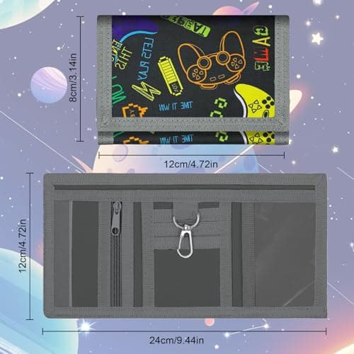 Aucuu Kids Wallet, Cartoon Waterproof Wallet, Trifold Wallets with Card Slots Lanyard, Travel Document Wallets for Teenagers Boys Girls for School, Travel, Birthday Gifts (Game Console) — view 2