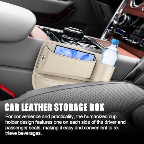 Car Leather Cup Holder Gaps Bag PU Leather Car Storage Box Car Seat Gaps Filler Organizer Leather Car Seat Storage Box With Water Cup Holder Car Organizer Front Seat Gaps Filler Car Travel Accessories — view 4