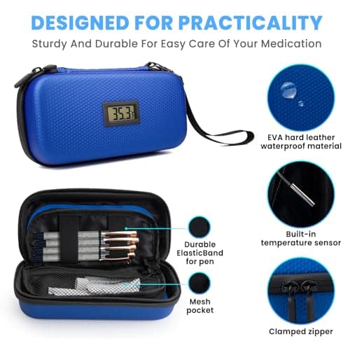 MOSKESON Insulin Cooler Travel Case with Temperature Display - Diabetic Travel Case Refrigerated Medicine Cooler Storage Bag with 2 TSA Approved Ice Pack for Daily and Trip (Blue) — view 2