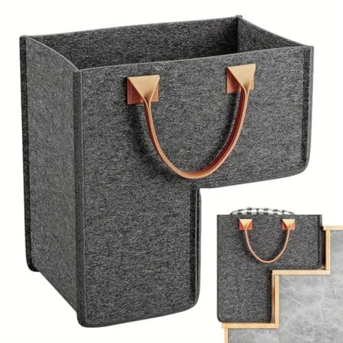 Stair Basket, Felt Stair Storage Bag With Faux Leather Handles, 1-Pack