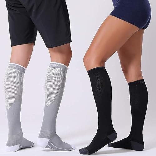 FITRELL 3 Pairs Compression Socks for Women and Men 20-30 mmHg Travel Flight Socks Medical Knee High Socks for Sport, Flying, Carers, Nurse, Pregnant Women, Varicose Veins, Black, S/M — view 6