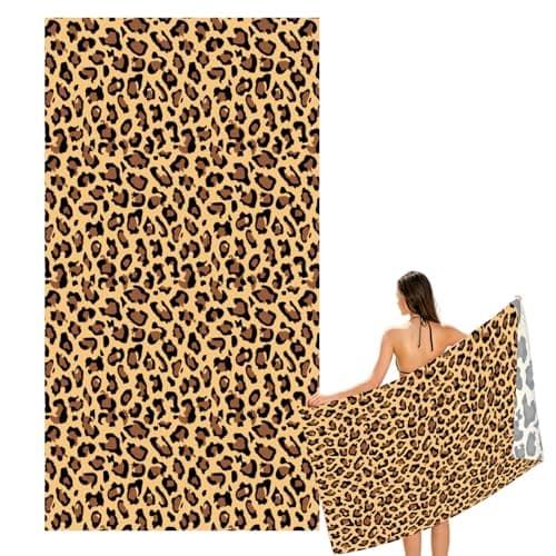 Large Quick Dry Microfibre Beach Bath Towel for Adult,Double Sides Brown Spots Leopard Sand Free Beach Towel with Bag,Lightweight Gym Yoga Sports Towel,Compact Travel Summer Beach Towel for Women Men