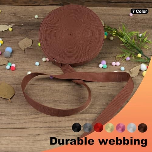 KINETOX 20m Brown Webbing Strap 20mm Polypropylene Webbing Strap Heavy Duty Anti-Slip UV Resistant Twill Tape Fabric for DIY Enthusiasts Campers to Repair Bags Pet Leashes Camping Gear Luggage — view 4