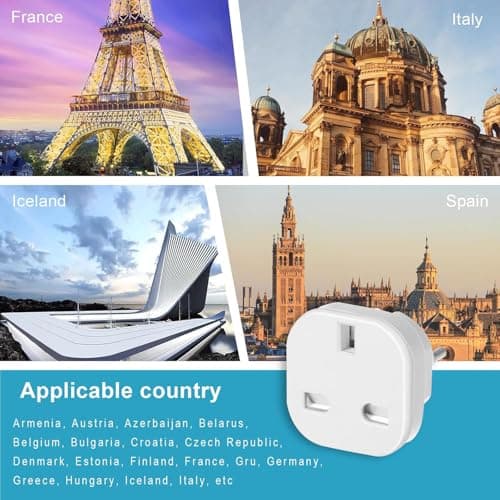 UK to European Plug Adapter,4 Pack EU Travel Adaptor Europe Converter Type C, E, F for Spain, France, Italy, Portugal, Germany, Netherlands, Greece, Poland, Turkey and More — view 3