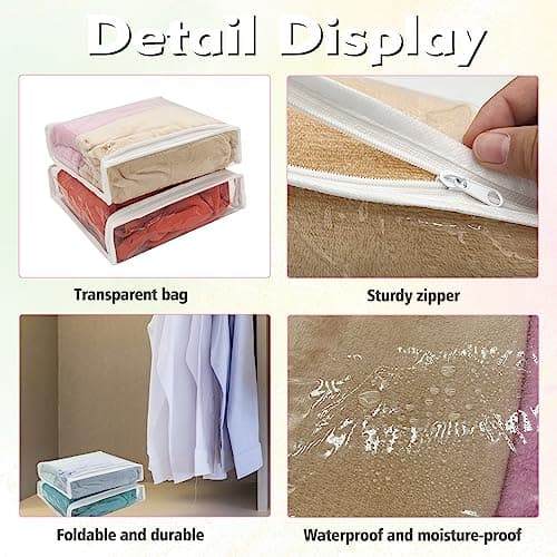 Sibosen 20 Pcs Clear PVC Zippered Clothes Storage Bags,26 x 26 x 6 cm Clothes Blankets Storage Bags for Sweater Clothes Bed Sheet Quilt Organizer with Zipper for Closet Linen Sweater Bed Sheet — view 3