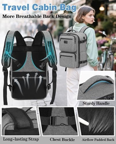 LYNXCHER Ryanair Cabin Bags 40x20x25 Travel Backpack Carry-ons Hand Luggage Bag Small Rucksack Underseat Cabin Size 20L Flight Laptop Bags(Gray, S) — view 5
