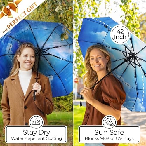TUMELLA Strongest Windproof Travel Umbrella (Compact, Superior & Beautiful), Small Strong but Light Portable and Automatic Folding Rain Umbrella, Durable Premium Grip, Fits Car & Backpack Blue — view 5