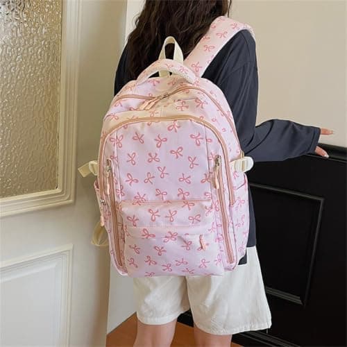 White Large Capacity Campus Backpack with Matching Meal Bag and Pencil Case Floral Print Lightweight Durable Casual Versatile Rucksack with Ergonomic Straps for School Outdoor Travel Daily Use Bookbag — view 5