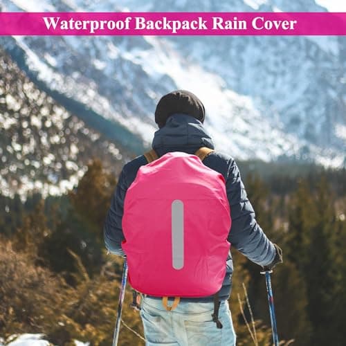 Waterproof Backpack Cover with Reflective, 15L-25L Rucksack Rain Cover with Storage bag, Rainproof Rucksack Cover for Hiking Camping Traveling Cycling (Pink, S) — view 6