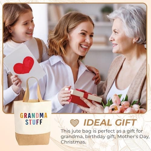 DAWKJOA Canvas Tote Shopping Bag With Keyring Set, Cute Grandma Birthday Gifts For Grandma, Mothers Day Present Idea Women, 35x37cm Shopper Handbag — view 6