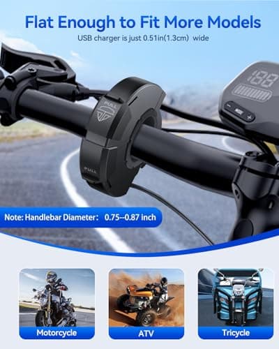 EXTRACTME - Motorcycle Phone Charger, Ultra Narrow USB Type C, 30W PD and Quick Charge 3.0, Motorcycle USB Charger, Waterproof USB Port for Phone, Tablet, GPS — view 3