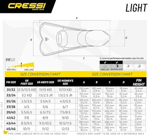 Cressi Light Fins Short Swimming Fins - Agile Training Flippers for Muscle Conditioning - Lightweight Travel Flippers - Compact Snorkel Blade - Blue - 39/40 (5.5/6.5) — view 5