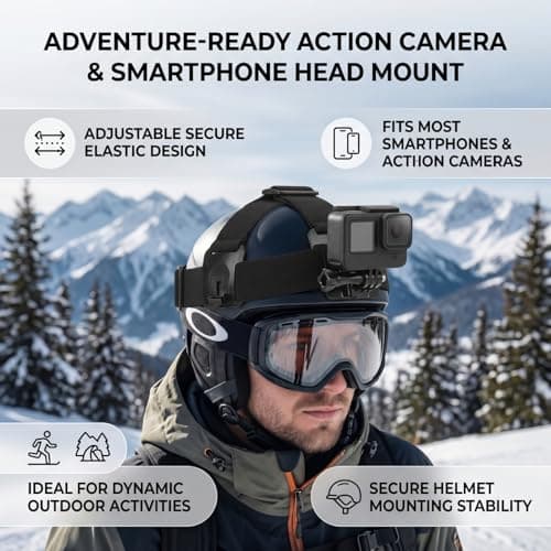 Adjustable Head Mounted Mobile Phone Holder, First-Person View Video Outdoor Live Shooting Bracket with Clip Plastic Black Elastic Head Harness Strap Action Camera Headband Mount — view 2