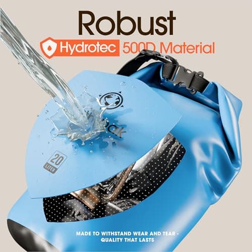 Earth Pak -Waterproof Dry Bag - Roll Top Dry Sack Keeps Gear Dry for Boating, Hiking, Camping and Fishing with Waterproof Phone Case (Light Blue, 10L) — view 4
