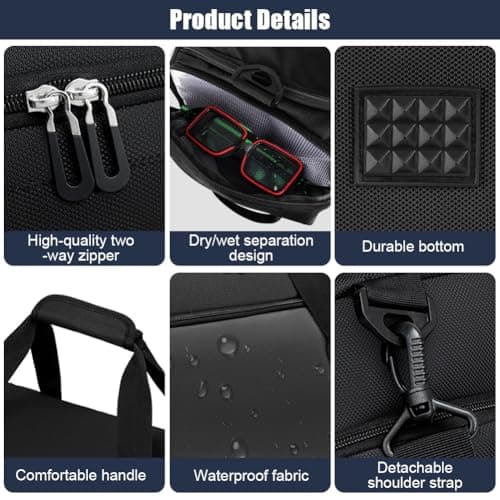 ABOHU Waterproof Gym Bag Duffle Bag with Wet Pockets and Shoe Compartment, Foldable Overnight Weekend Bags for Women Man, Durable Sports Holdall Bags for Sports and Travel (Black, 40L) — view 3
