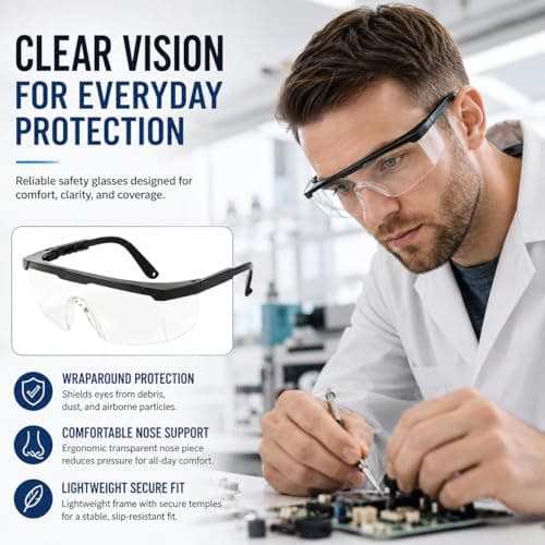 8 Pack Safety Glasses, Adjustable Anti-Fog Protective Eyewear with Clear Polycarbonate Lenses, Lightweight Safety Goggles for DIY, Laboratory, Construction, Gardening, Sports and Workshop Us — view 6