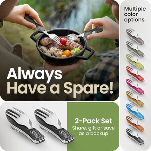 ORBLUE 4-in-1 Camping Cutlery Set 2-Pack – Stainless Steel Foldable Spoon Fork Knife Bottle Opener with Pouch – Portable Travel Cutlery & Camping Utensils for Hiking & Outdoor Use – Black — view 6