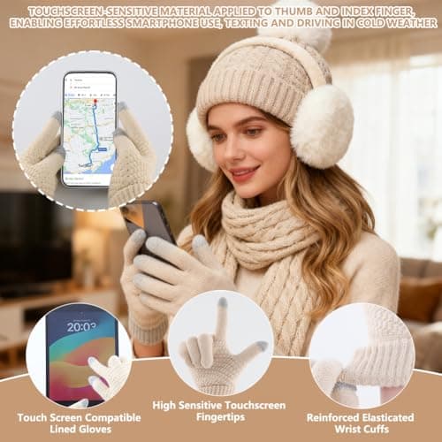 wokdsbl 5 PCS Womens Hat Scarf and Gloves Set Winter Accessories — view 3