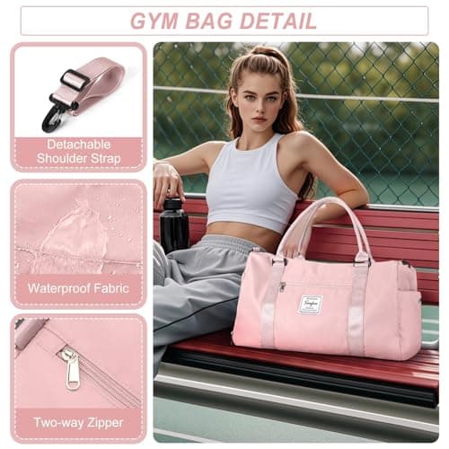 HYC00 Gym Bags Women Men Sports Duffle Bag with Shoes Compartment & Wet Pocket,Travel Duffel Bags for Women Large Weekend Overnight Holdall for Hospital Swimming Carry on Hand Luggage Bags,Pink — view 4