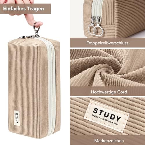 KALIDI Corduroy Pencil Case Pen Bag Large with 2 Compartment Girls School — view 3