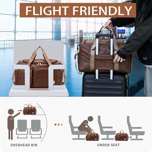 seyfocnia PU Leather Travel Bag with Shoe Pouch, Small Carry On Weekender Overnight Bag Waterproof Travel Duffel Bags Gym Bags for Men or Women, Brown — view 6