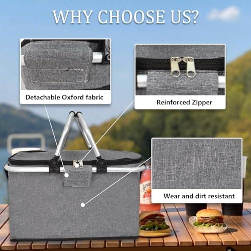 30 L Shopping Basket Cooler Bag Insulated Picnic Basket, Premium Extra Large Cooling Cooler Cool Bag, Collapsible Lunch Bag Box, for Camping/Outdoor Activities/Family Travel/BBQ/Shopping (Gray) — view 3