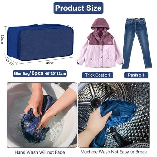 Slim Packing Cubes 6 PCS, 40x20x12CM Same Size Suitcase Organiser Bags, Mesh Packing Cubes for Suitcases Slim Set Only (Navy, 6 x Slim) — view 2