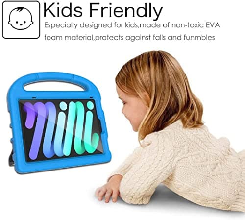 2024 Newest iPad Mini 7(A17 Pro)& iPad Mini 6 (A15) 2021Tablet Case for Kids (7th/6th Generation),Lightweight Shockproof Kid-Proof Cover Built-in Screen Protector with Handle Stand Tablet Case -Blue — view 6