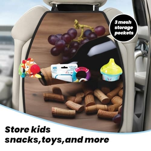 Wine Bottle Corks Grapes Kick Mats with Organizer - 2 Pack Backseat Protector, Personalized Anti-kick Storage Mat for Car Seats, Heavy Duty Waterproof Backseat Car Organizer Decor Accessories — view 5