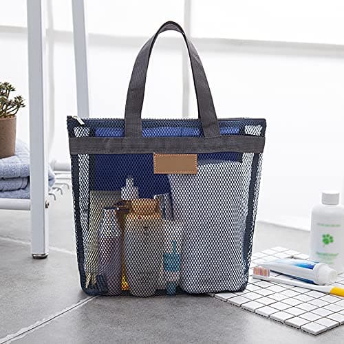 Mesh Shower Caddy Bag, Quick Dry Portable Tote Bag and Inner Pocket, Lightweight Bath Organizer for College Dorm Bathroom, Swimming, Gym, Beach, Travel (Navy) — view 3