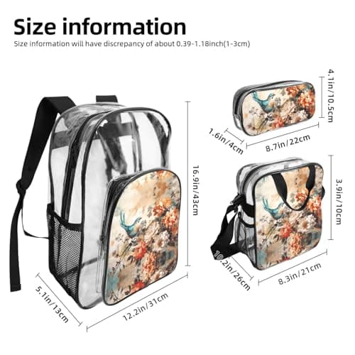 WZYCWB hummingbird Patterned backpack set (lunch bag and pencil case) | Perfect for school, work, business trips, and travel. — view 3