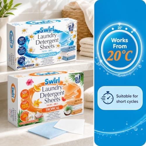 Laundry Detergent Sheets 40 Pack (20 Fresh Clean + 20 Tropical) – Non Bio Washing Sheets for Machine Wash – Eco Friendly Alternative to Washing Powder, Liquid, Pods & Capsules — view 4