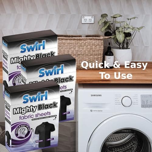 Swirl Black Fabric Sheets for Dark Cloth - Restoring Colors, Travel Wash Compatible, Revive Cloth Colour Run Protection, 3 Pack + Cheeroo Magnet — view 2