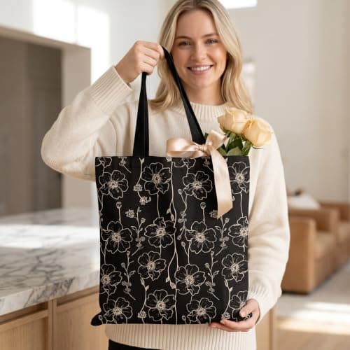 Embhlitfe Floral Canvas Tote Bag for Women, Reusable Grocery Shopping Tote — view 3